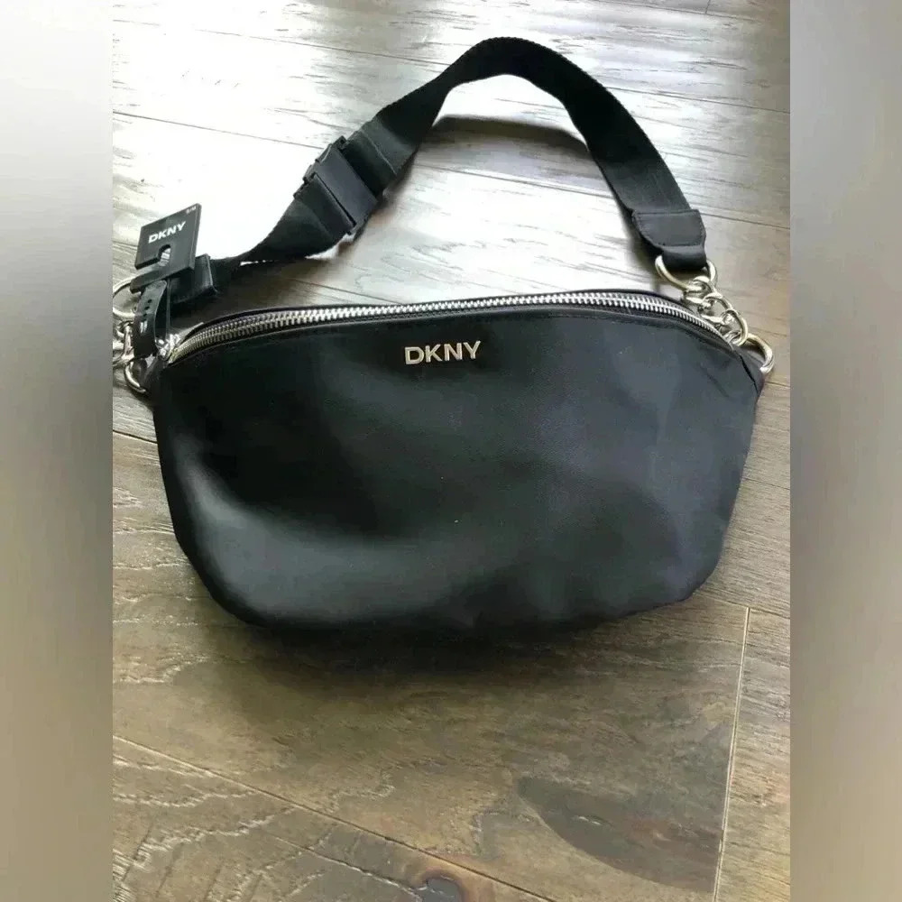 DKNY Belt/Waist Nylon Bag,silver chain & zipper,adjustable,zip interior pocket